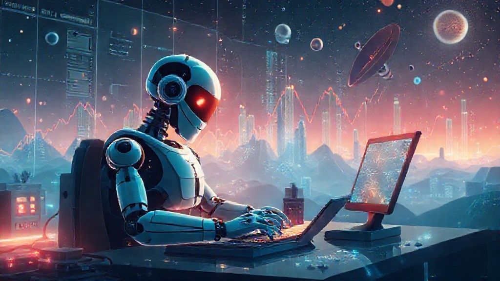 Ilustrasi Teknologi di Era Modern: Komputer, Smartphone, Robot, Satelit