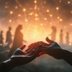 Ilustrasi medan morfik yang menghubungkan leluhur dan generasi kini, simbol penyembuhan trauma transgenerasi