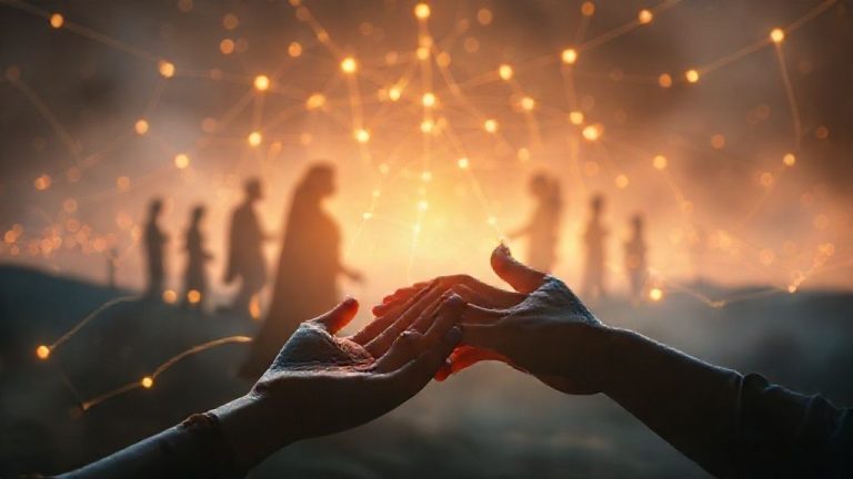 Echoes Leluhur di Medan Morfik: Panduan Ultimate Menguak Trauma Transgenerasi & Memutus Siklus Karma dengan Teknik Somatik 2 Ilustrasi medan morfik yang menghubungkan leluhur dan generasi kini, simbol penyembuhan trauma transgenerasi