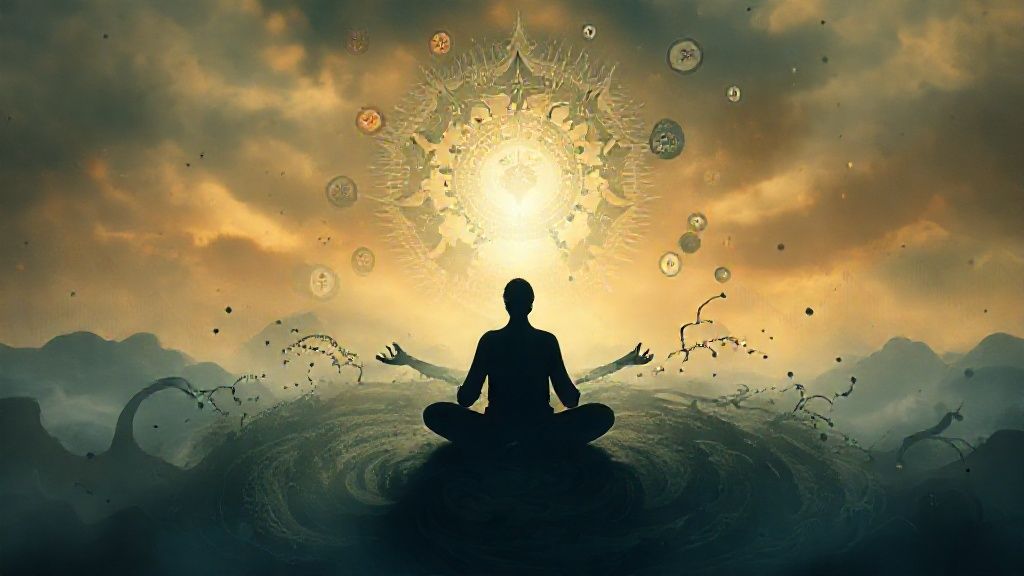 Jebakan Pencerahan Palsu: Menguak Spiritual Bypassing yang Menghambat Integrasi Diri & Cara Memanfaatkan Ego untuk Pertumbuhan Spiritual Mendalam 1 Ilustrasi jebakan pencerahan palsu dengan seseorang yang mencoba menghindari emosi yang tertekan melalui spiritual bypassing