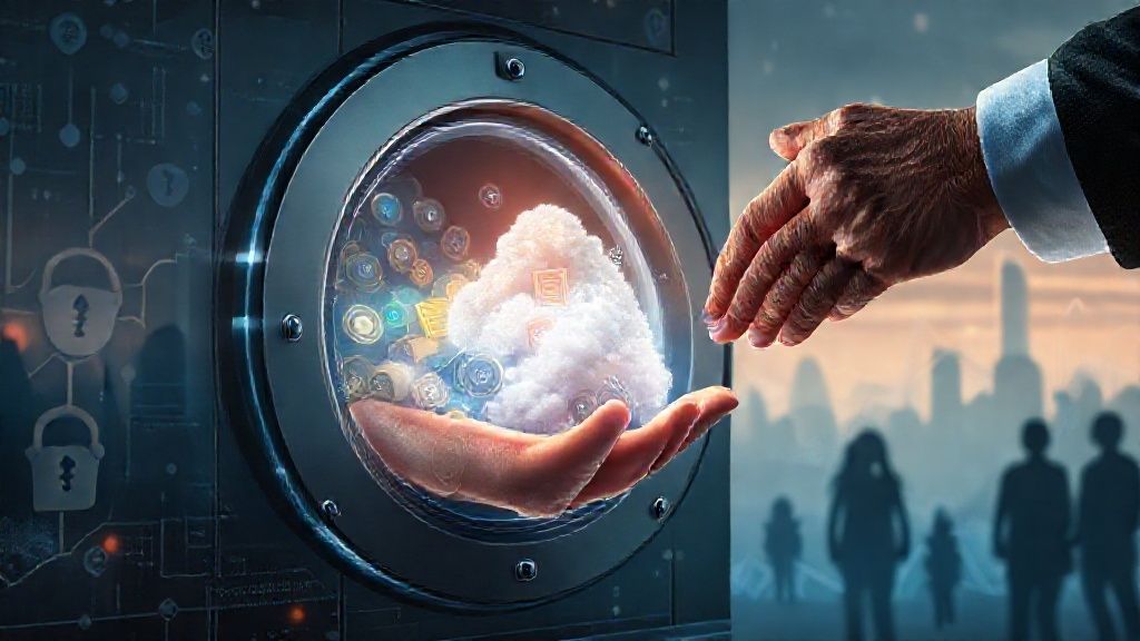 Jutaan Dolar Kripto Terkunci Selamanya? Panduan Lengkap Perencanaan Warisan Digital & Aset Kripto untuk Keluarga 1 Ilustrasi transfer warisan digital, aset kripto, dan akun online dengan aman kepada keluarga.