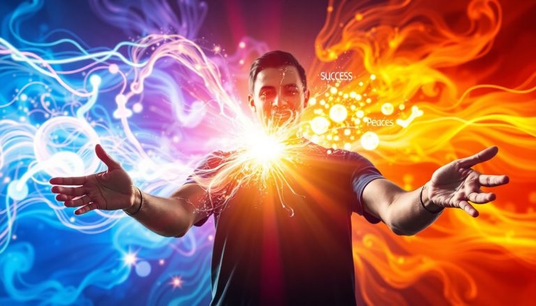 Karma Dinamis: Panduan Ultimate Memprogram Ulang Hukum Sebab Akibat untuk Manifestasi Instan 20 Seorang individu memanifestasikan realitasnya dengan Karma Dinamis, dikelilingi energi yang berputar