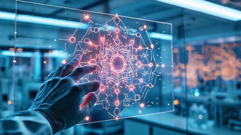 Ilustrasi simulasi kuantum berbasis AI untuk penemuan obat revolusioner