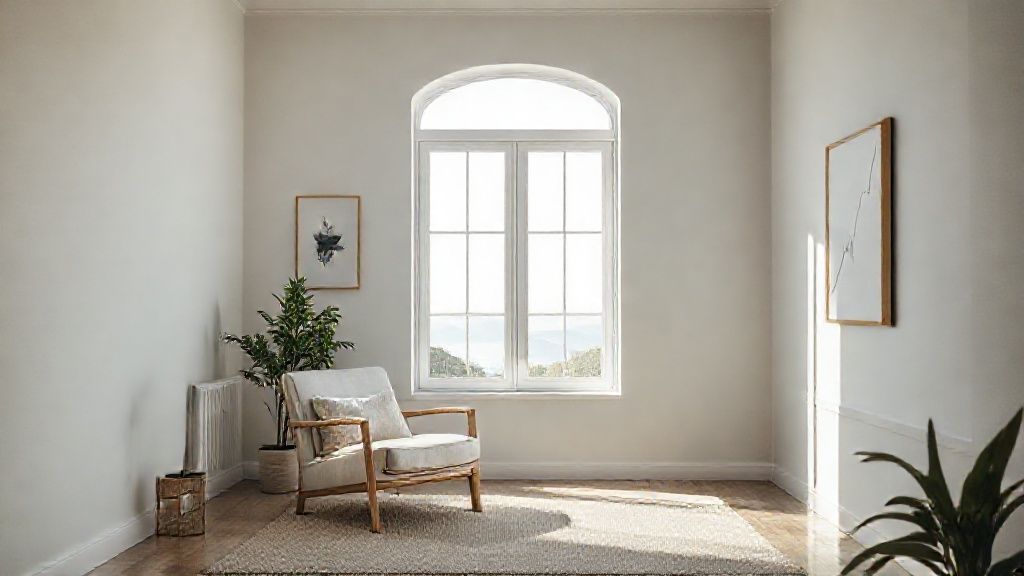 Interior rumah minimalis yang tenang dengan sedikit barang, melambangkan kebebasan finansial dan hidup lebih kaya.