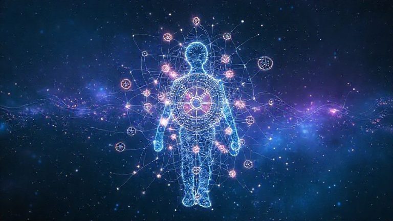 Peta Rahasia Kesadaran Non-Linear: Menguak Blueprint Holografik Diri dan Realitas Melalui Sinkronisitas Cluster 10 Ilustrasi abstrak kesadaran non-linear dan sinkronisitas cluster, menampilkan blueprint holografik diri