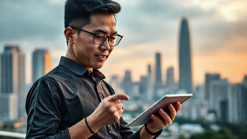 Ilustrasi strategi Coast FIRE di Indonesia dengan individu muda melihat pertumbuhan investasi