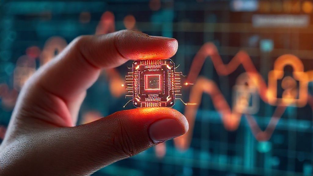 Ultimate Guide: Bukan di Cloud! Menguak Rahasia AI di Perangkat Sekecil Kuku Jari – Masa Depan Privasi dan Efisiensi yang Revolusioner 1 Mikrochip AI sekecil kuku jari dengan jaringan saraf bercahaya, melambangkan kecerdasan buatan di perangkat edge.