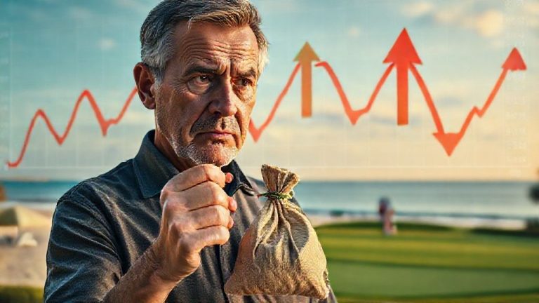 Ilustrasi jebakan aturan 4% dalam pensiun dini, menunjukkan risiko keuangan dan volatilitas pasar